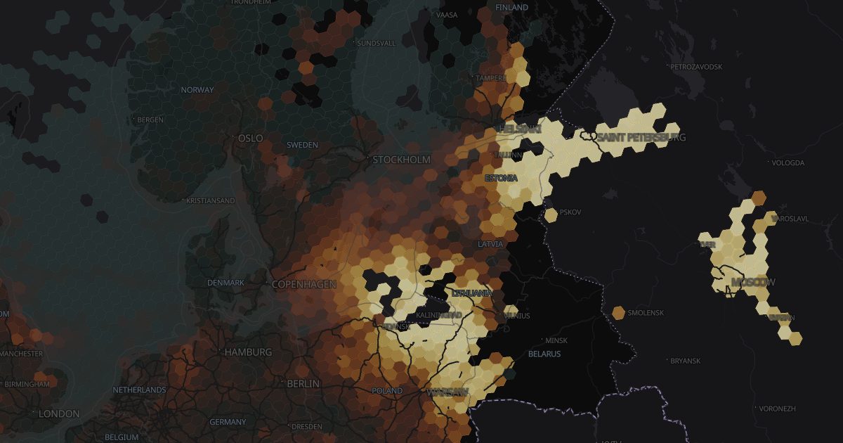 DeadReckoning GPS interference heatmap of the Baltic region